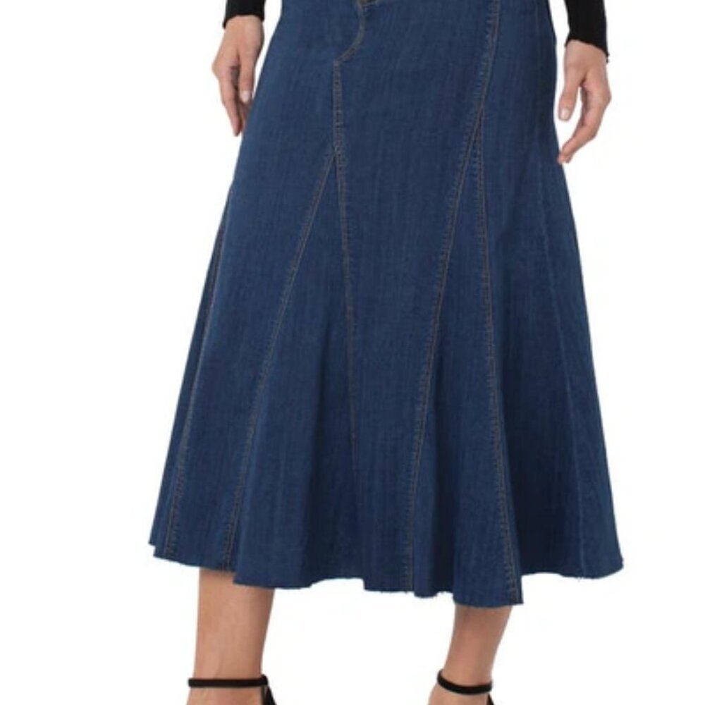 Liverpool Los Angeles Multi Panel Fray Hem Denim Skirt in Darwin Sz: 14 - Picture 2 of 16